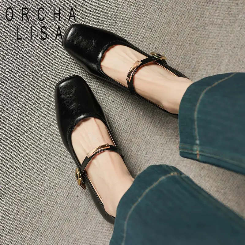 

ORCHA LISA Fashion Women Pumps Square Toe Thick Heel Buckle Small Size 32 33 Office Lady Mary Janes Shoes Soft Footwear Summer