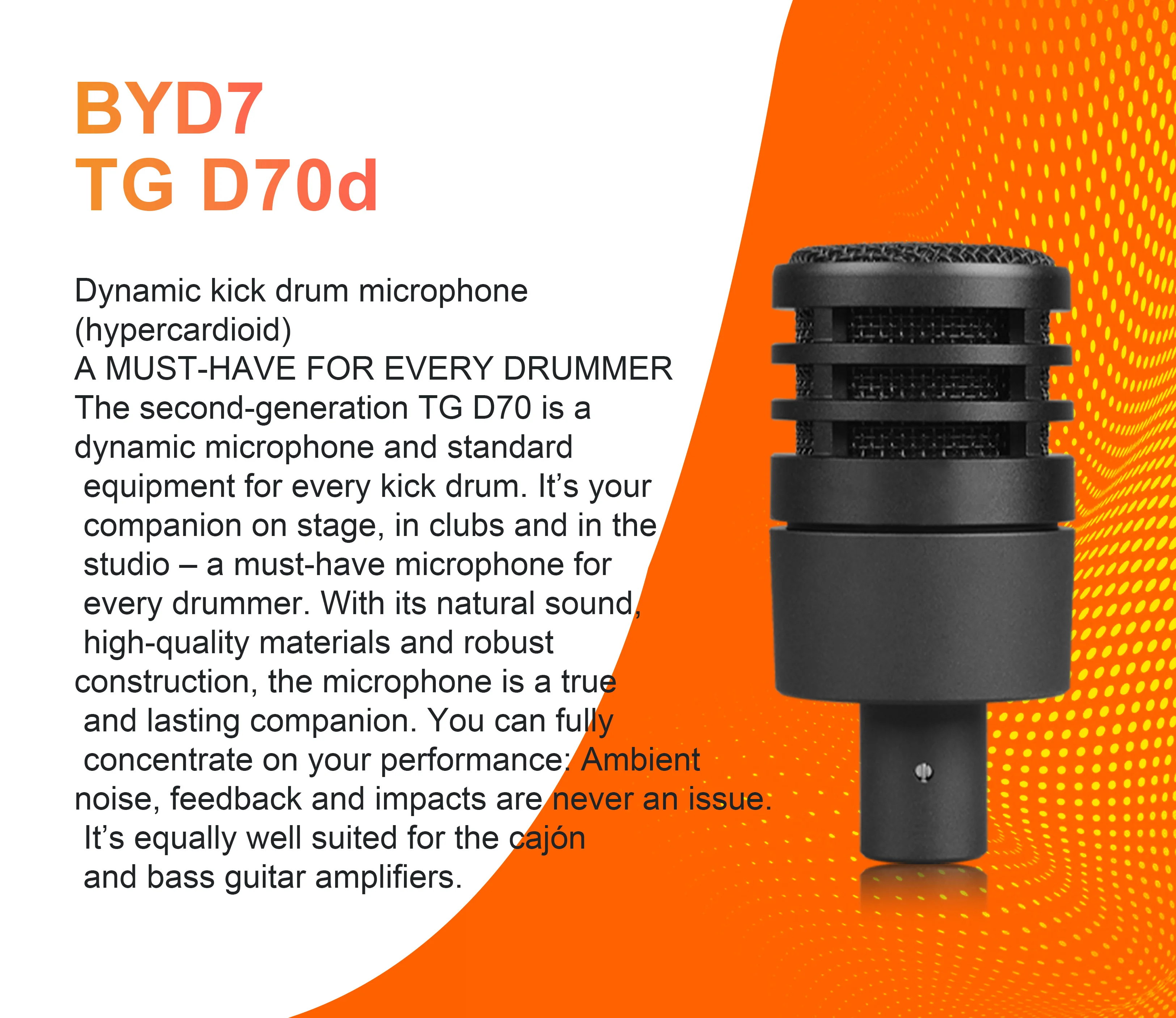 BYD7 TG-I53 D70 D57 D58/톰 스네어 드럼 마이크 (금속) 카디오이드 마이크 드럼 악기 음악 픽업용