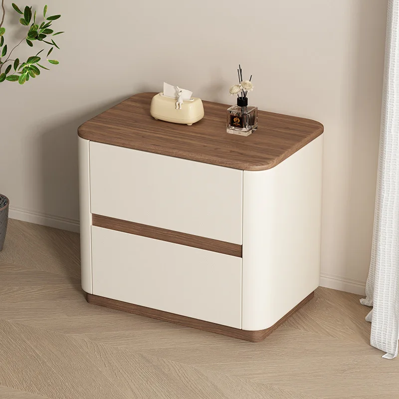 

2025 new medieval style all solid wood modern simple bedside table cream style household bedroom large size bedside table