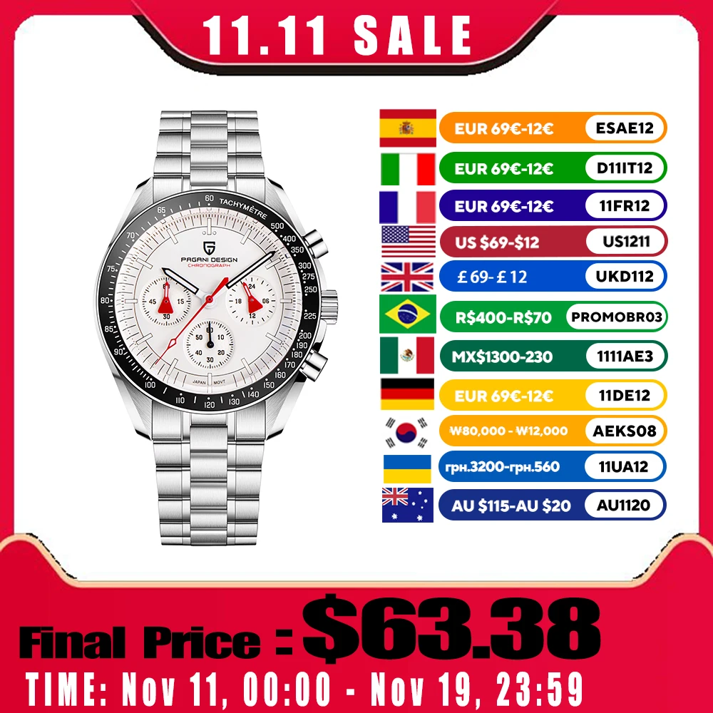 

Men's PAGANI DESIGN Quartz Watch Luminous Wristwatch with Auto Date Complete Calendar Sports Clock Gift 2025 New Chronograph Man