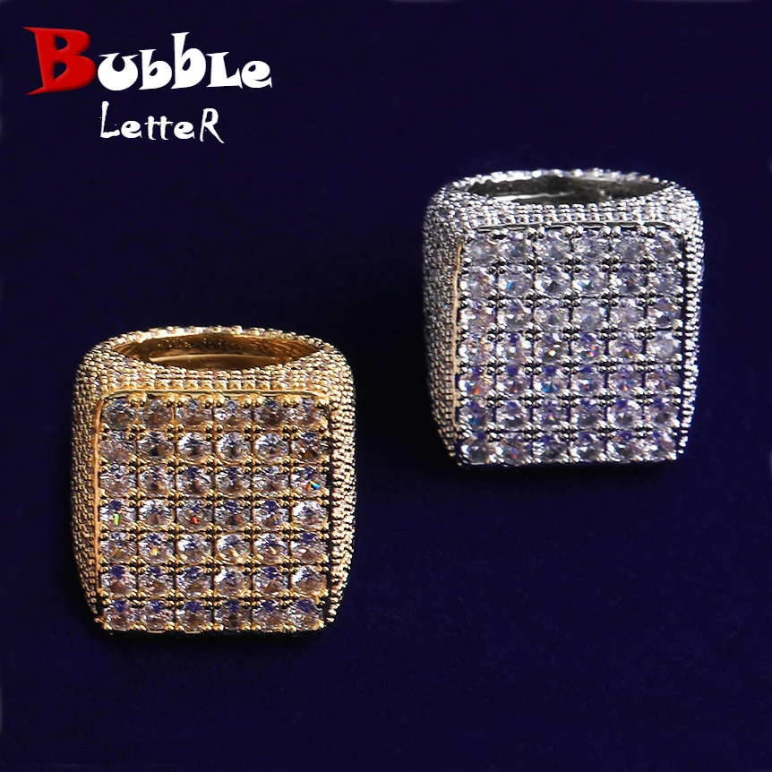 

Bubble Letter Iced Out Square Ring for Men Real Gold Plated Cubic Zirconia Hip Hop Jewelry