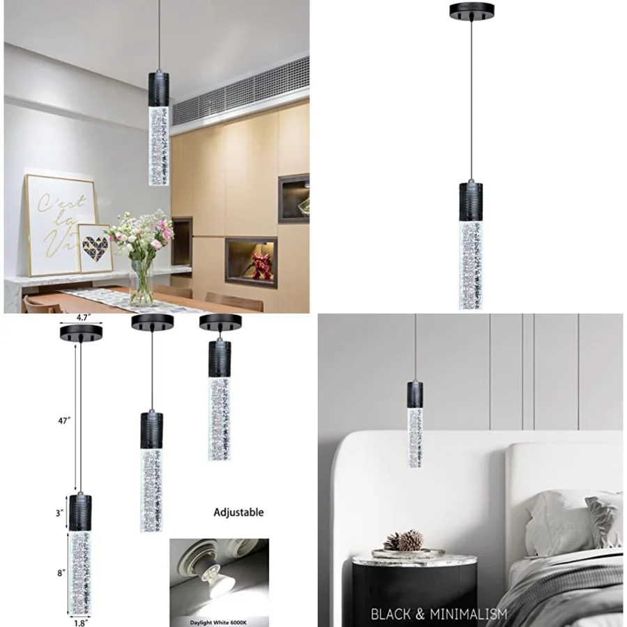 

HAIXIANG Modern Kitchen Island Hanging Light Fixtures Crytstal Pendant Lighting for Kitchen Island Mini Chandelier with 6000K D