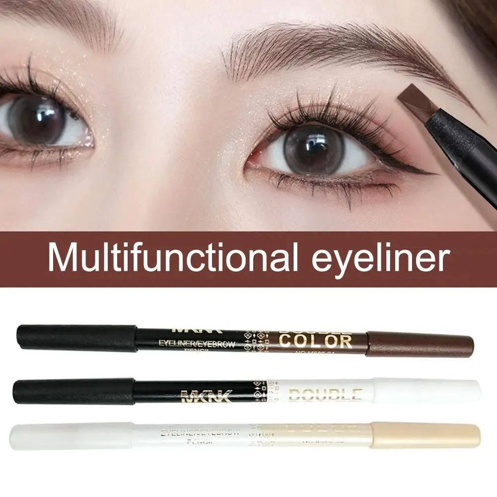 Eyeliner noir en bois à double usage, crayon à haute brillance pour sourcils, Non durable, éclaircissant, 3 bouches à soie blanches, bâton de maquillage, ombre 1 I L6Z3
