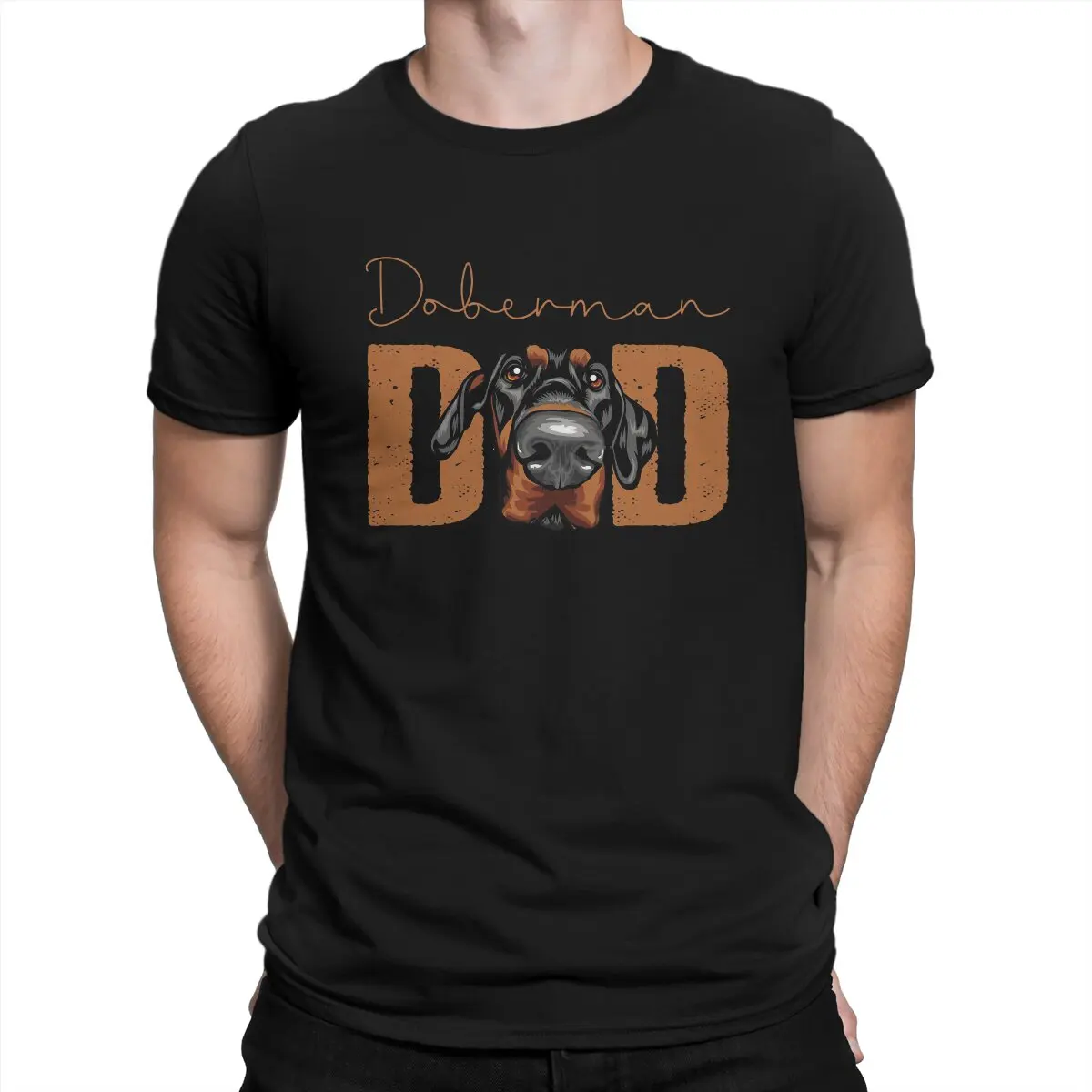 Doberman Dog Creative TShirt for Men Doberman Dad Round Neck Pure Cotton T Shirt Distinctive Gift Clothes OutdoorWear