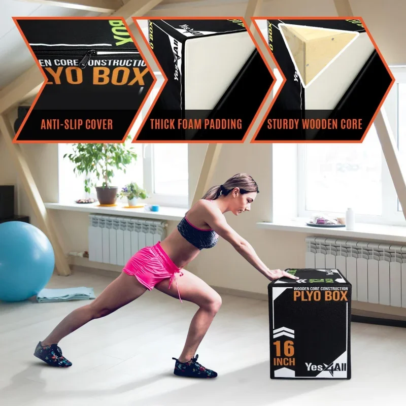 3-in-1 Soft Plyo Box Wooden Core, Non-Slip Multi-Use Plyometric Jump Box for Jumping, Conditioning, Strength Training