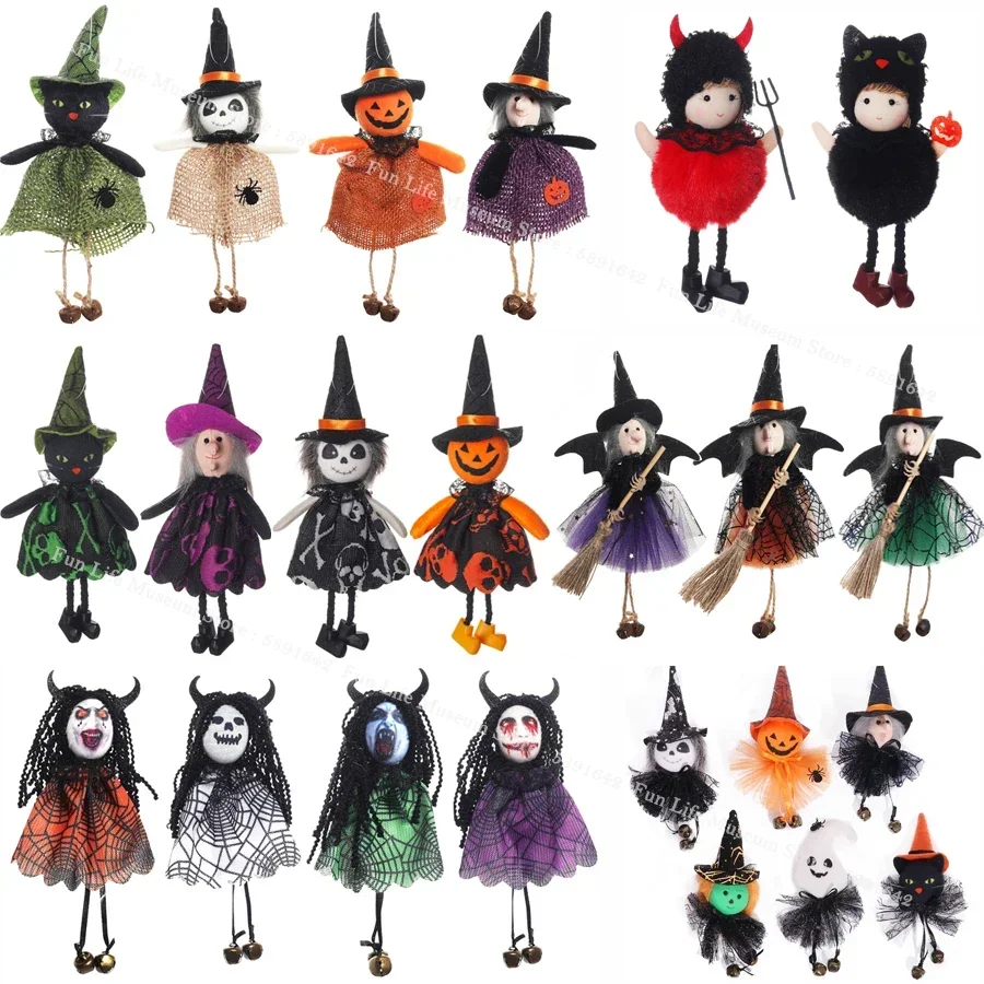 Halloween Ornaments Plush Witch Pumpkin Doll Black Cat Scary Ghost Doll Halloween Decoration 2023 DIY Party House Decor Pendant