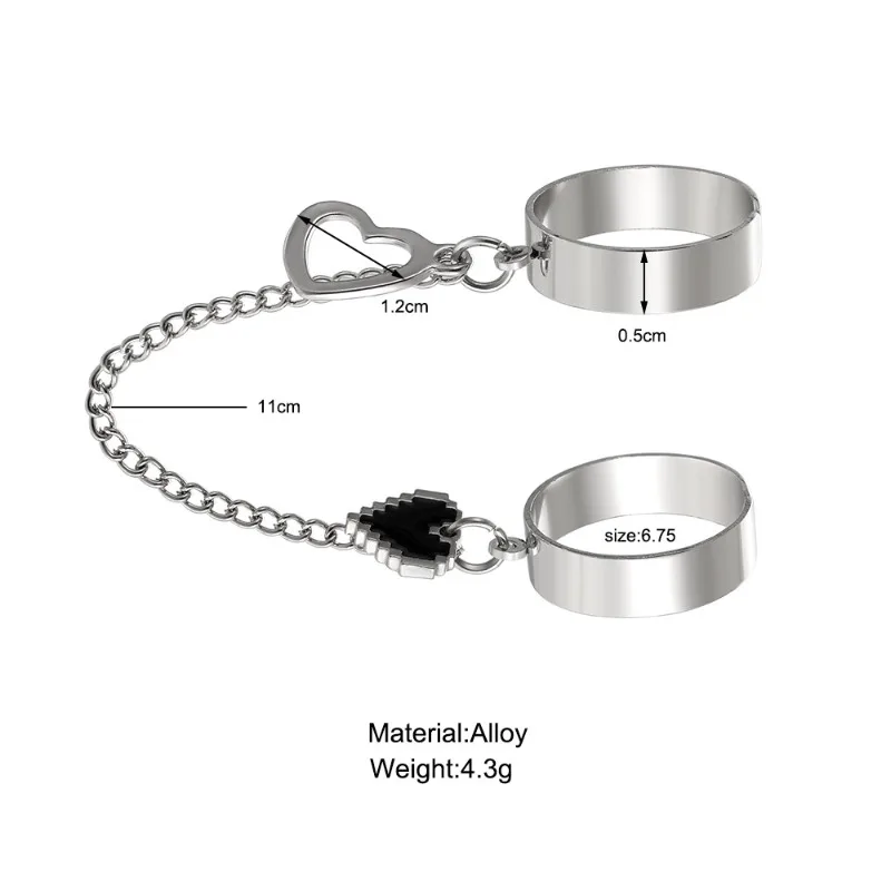 Adjustable Open Double Hoop Ring Heart Shape Punk Style Metal Finger Connector for Women Men Daily Wear Premium Accessories