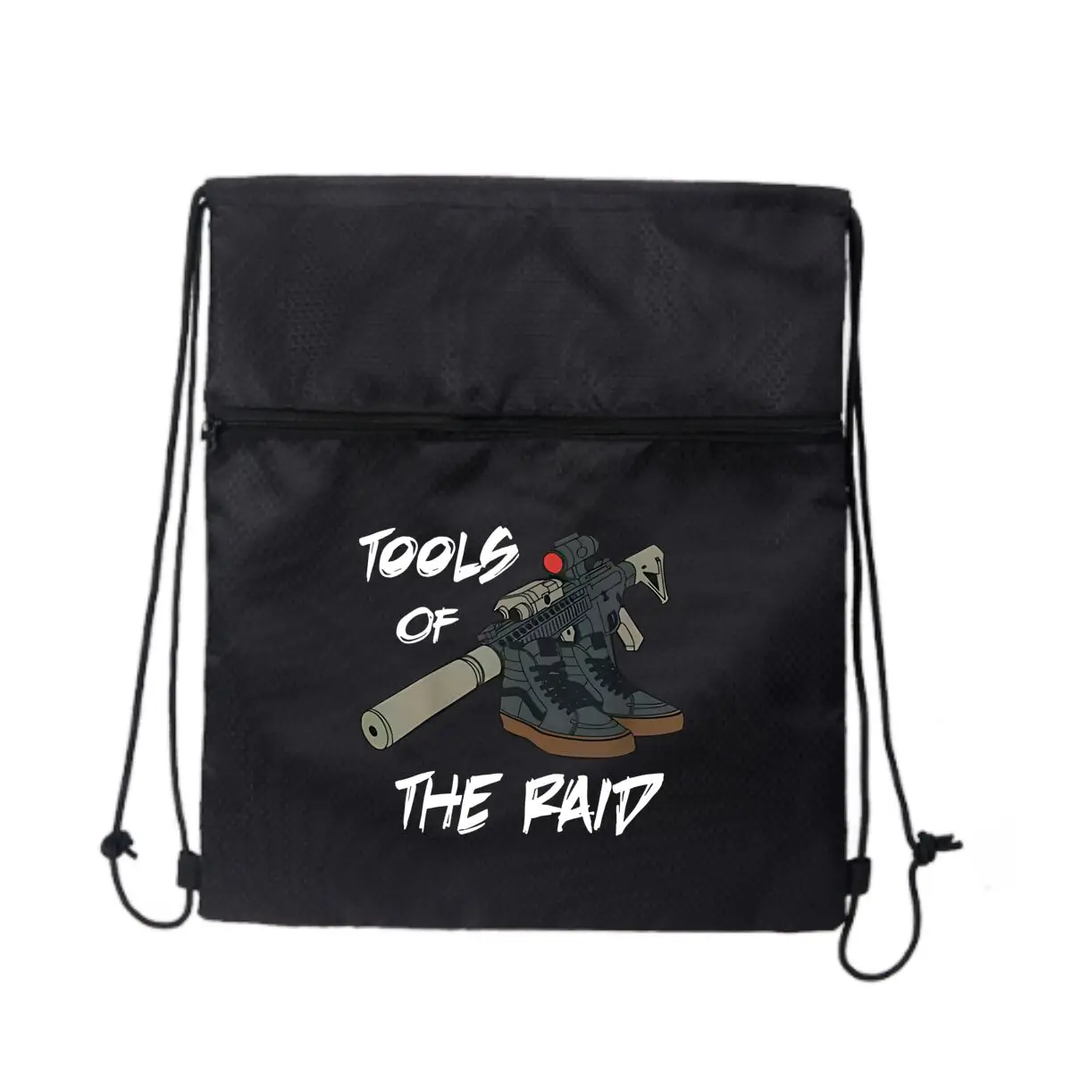 

Кроссовки и парковые иллюстрации оружия. Сумка на молнии на шнурке: вмещает закуски и игрушки.