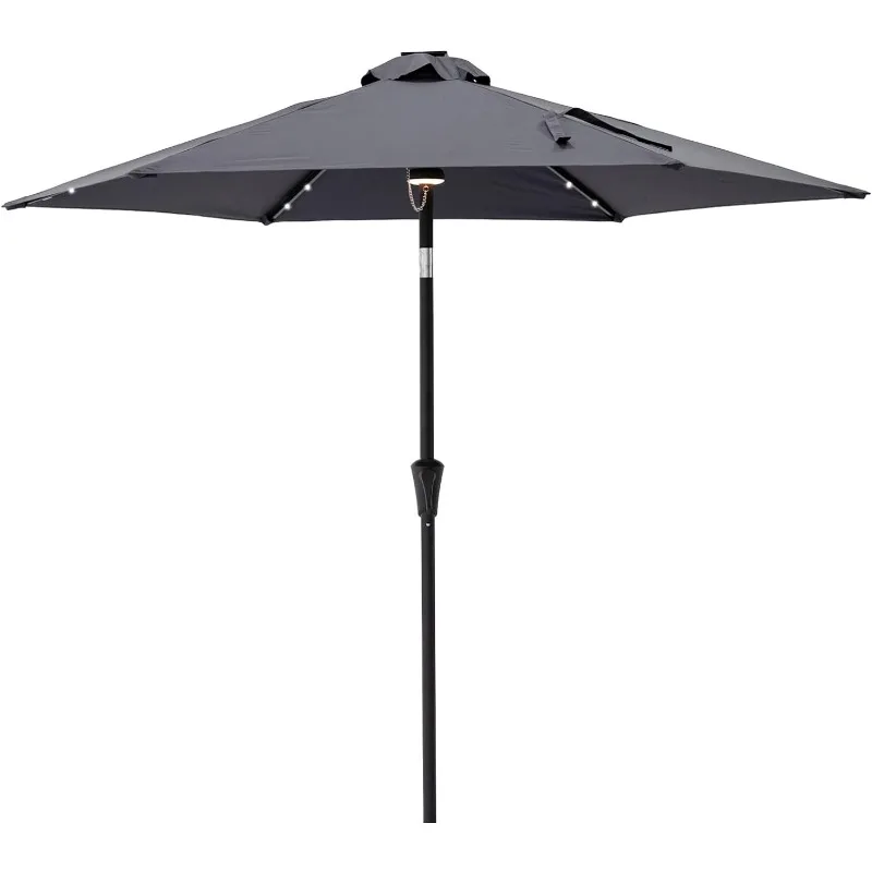 Parapluie d'extérieur de 7.5 pieds avec lumières LED solaires et inclinaison