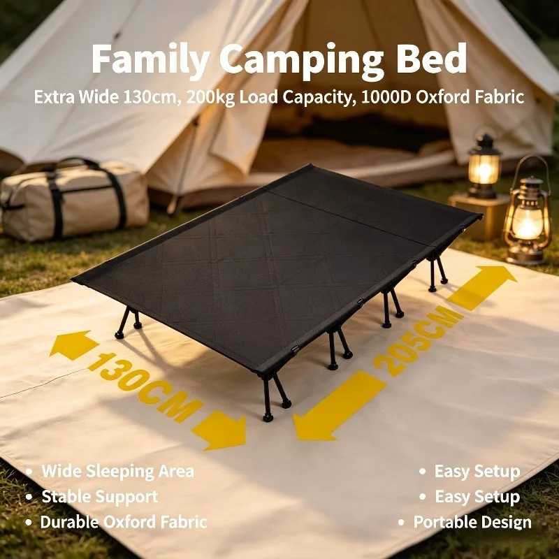 Adjustable Height Foldable Camping Bed Portable Outdoor Cot For Family Camping Lunch Break Outdoor Rest Accommodation