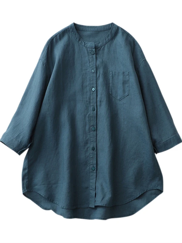 Csa de Lino y Aodón Hoada para Mujer, Protección Solar de Verano, Media Manga, Cuello Redondo, Color Puro, Estilo Casu...