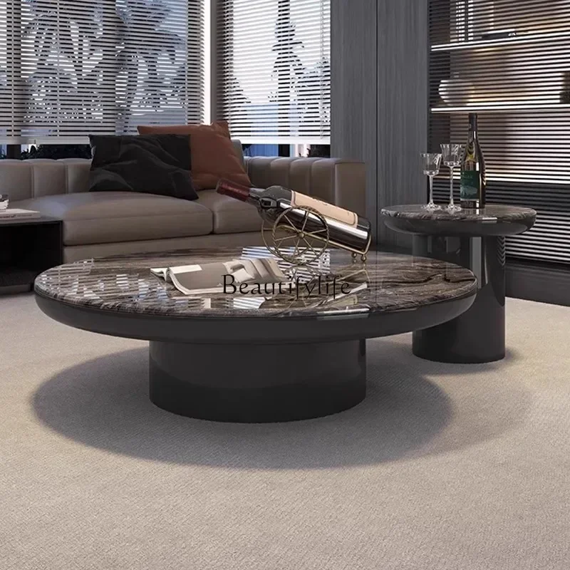 

44Natural luxury stone coffee table living room size apartment household round Venetian brown marble coffee table