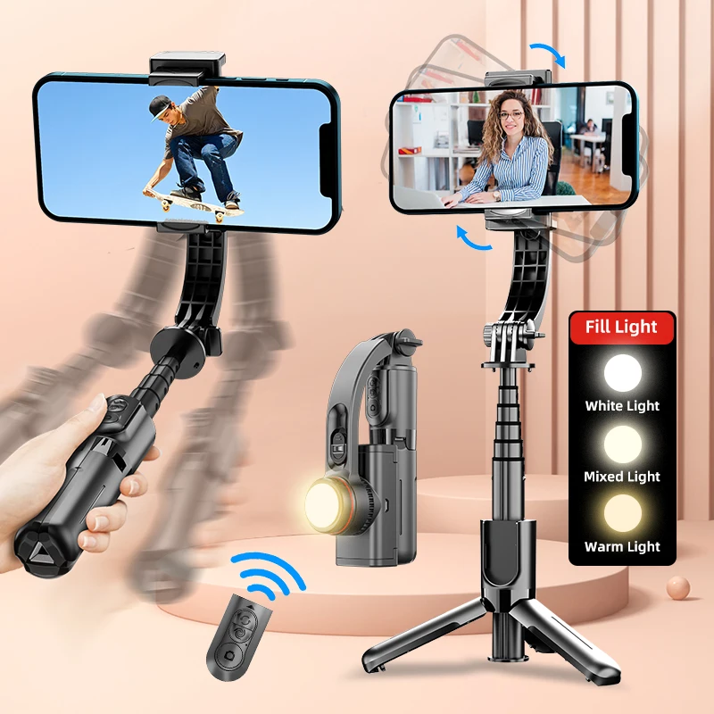 AXNEN Gimbal Selfie Stick Tripod Extendable 695mm with Fill Light Functional Remote Control for Android Iphone Cellphone Shoot