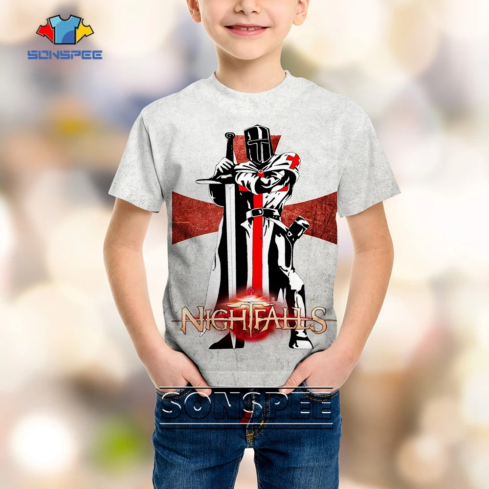 SONSPEE Samurai Pattern Templar Order 3D Print Kids Medieval Knight Clothes Crew Neck Harajuku T-Shirt Boy Girl Oversize Jerseys