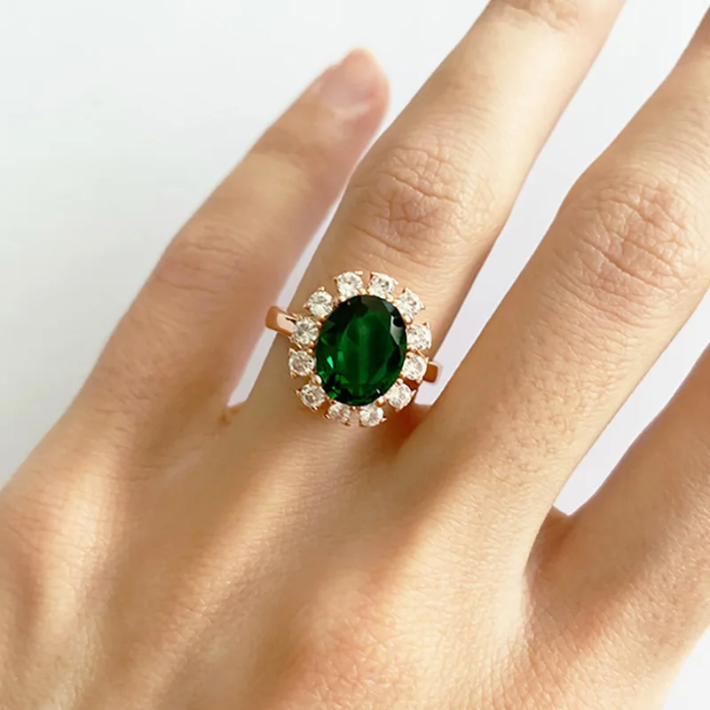 Green Rhinestone Green Ring Rose Gold Color Crystal Fashion Crystal Anniversary Jewelry For Women anel DFR088