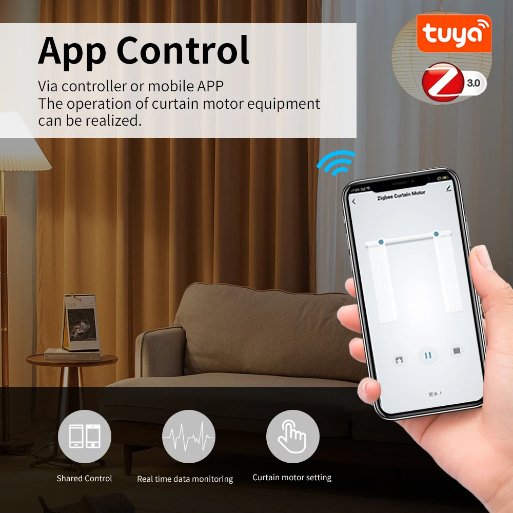 Tuya KR Zigbee Smart Motorized Electric Curtain Motor Intelligent Shutter RF433 Remote for Alexa Google Assistant Smart Things