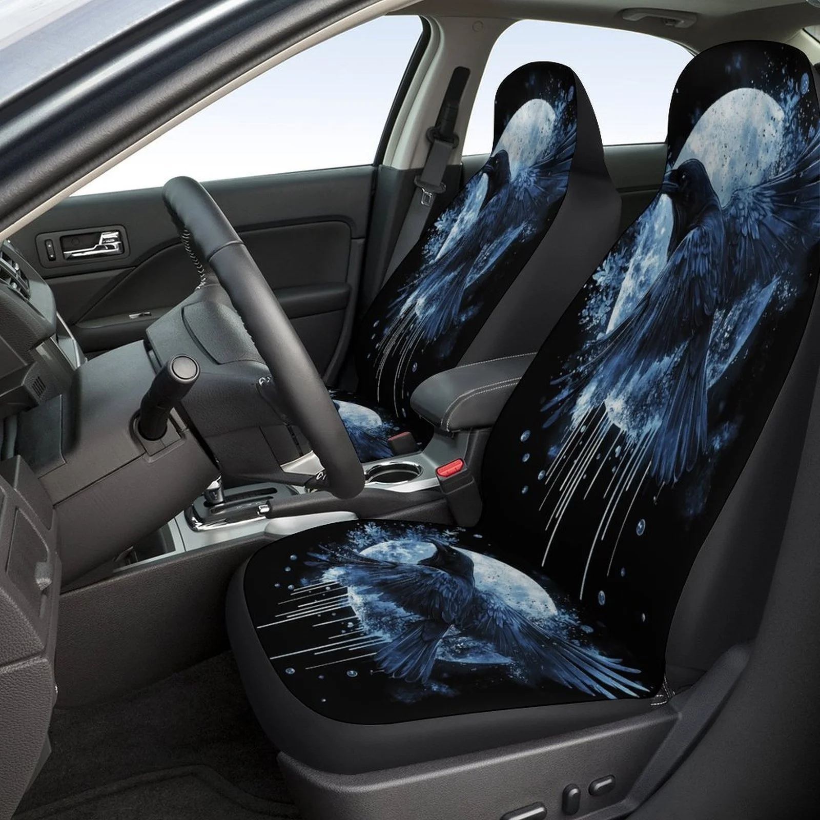Raven Moon Flight Themed Car Seat Cover Set For Most Cars, Fashion Personalized Novelty Car Seat Protector Covers Full Set, Univ