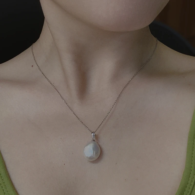 Jane jewelry handmade 100% Natural Freshwater Small Baroque irregular pearl pendant 925 silver sterling classic clasp 12-15mm PK