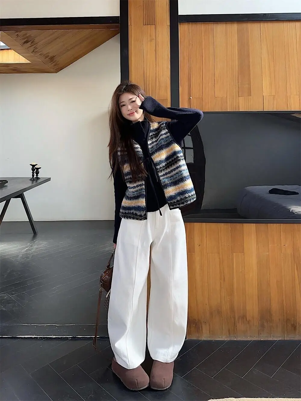 

Loose Women's Knot Color Blo Vest Faionable Outerwear Top Korean Design Sensation Autumn Winter New Sle