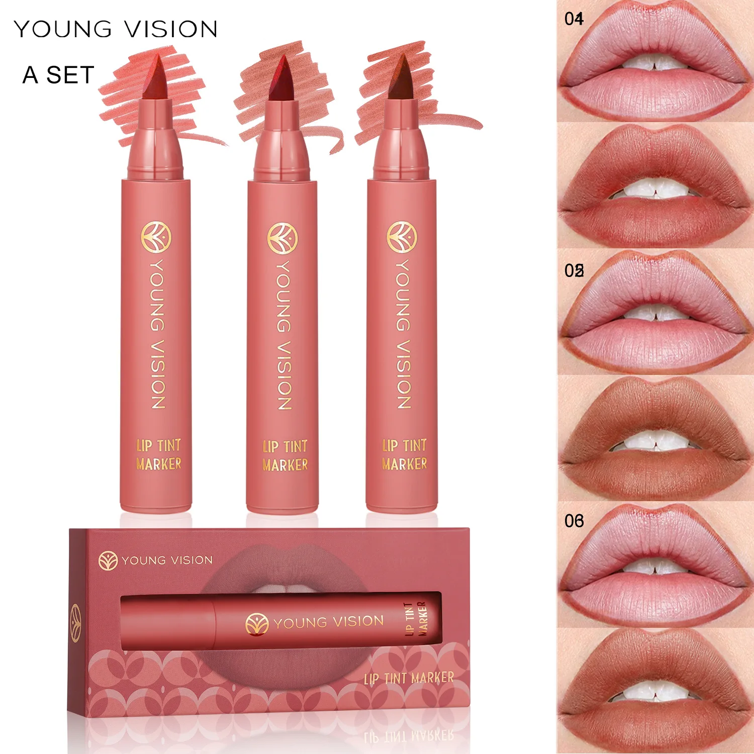 

YOUNG VISION Lip Tint Marker Liquid lipstick 3pcs set Nude Matte Shades, Lip Liner and Stick 2-in-1, Long Wearing and Waterproof