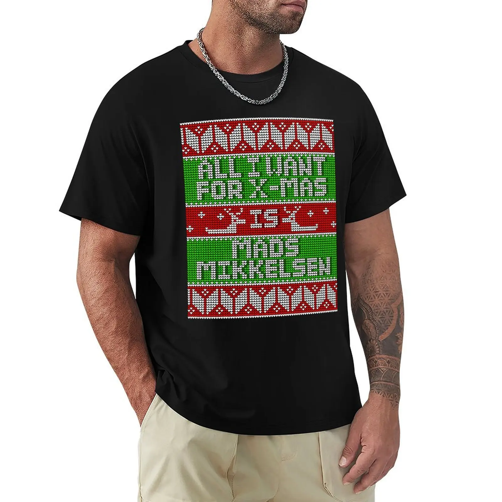 Camiseta con estampado de letras de moda All I Want For Christmas 2016 (Mads Mikkelsen)