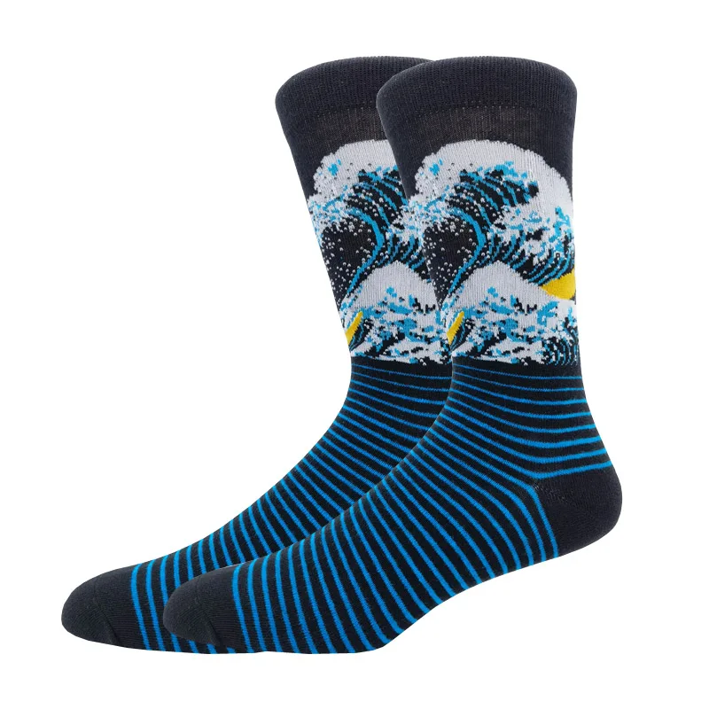 2022 New Winter Combed Cotton Mens Socks Harajuku Happy Funny Retro Personality Art Van Socks for Wedding Christmas Gift