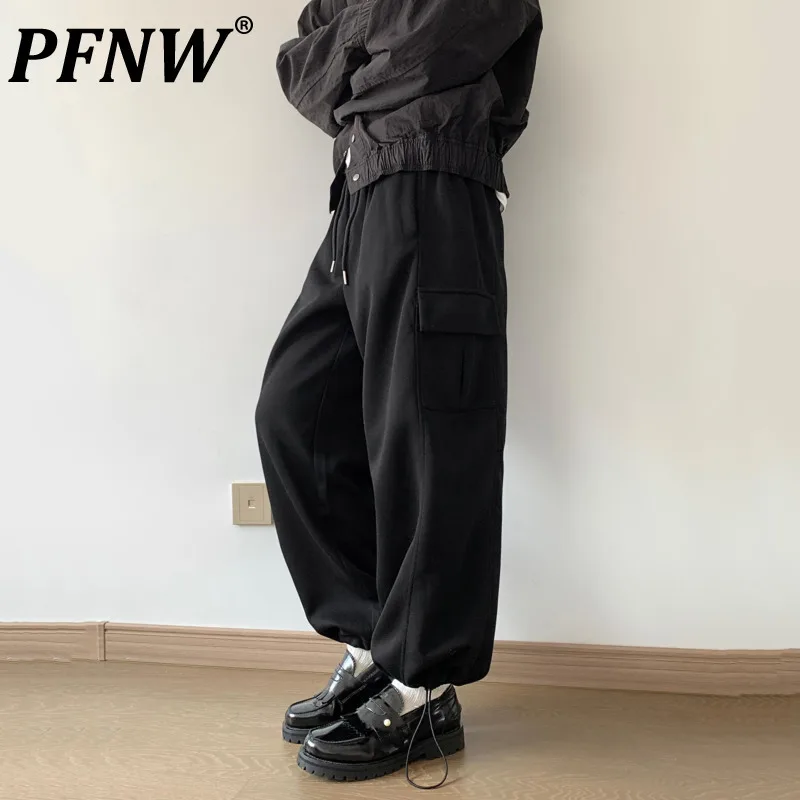 PFNW 2024 Winter Korean Workwear Cropped Pants With Thickened Ankle Cuffs Loose Causal Ankle-Length Pants Men's Trousers 12C1558