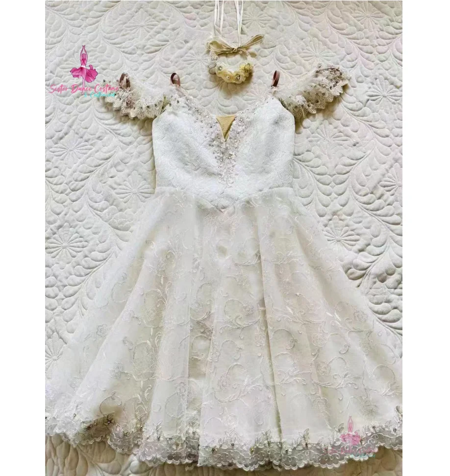 2024 New design Gebelia tutu private custom creamy white light apricot shiny diamond set long gauze dress