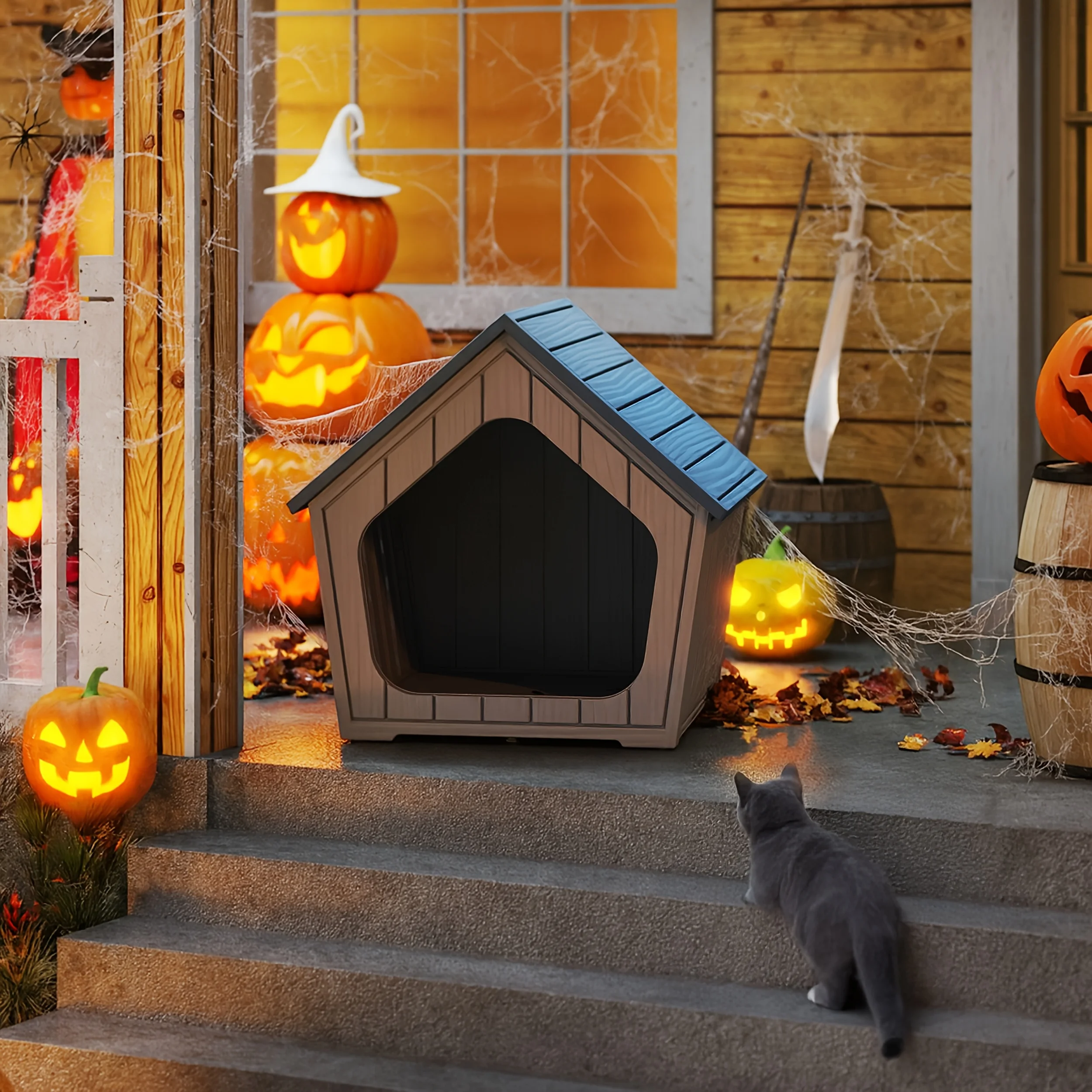 

XL Resin Cat House, Outdoor Cat House With Raised Floor And Resin Roof, Resin Cat House, Indoor Cat Play Cage, Pet Supplies, Small Animal Enclosure Indoor Cat Play Cage, Easy To Assemble 23.43"*22.64"*22.8"