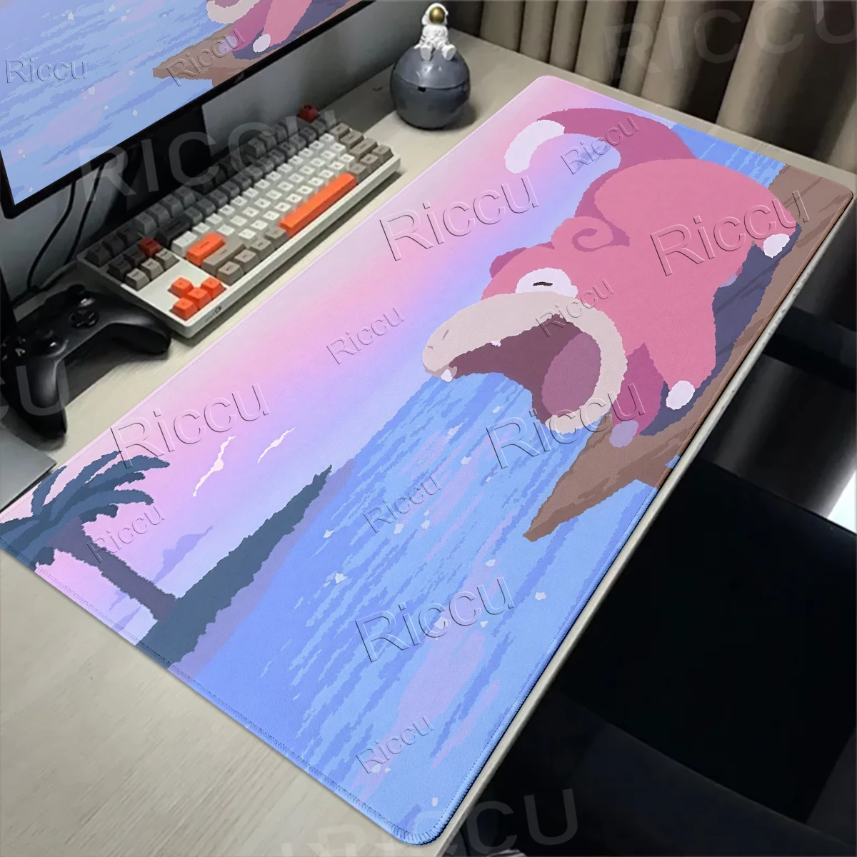 P-pokemon Slowpoke Pattern Cute Cartoon Style Rubber Anti-slip Mats Extended Gaming PC Computer Keyboard Locking Edge XXL Carpet