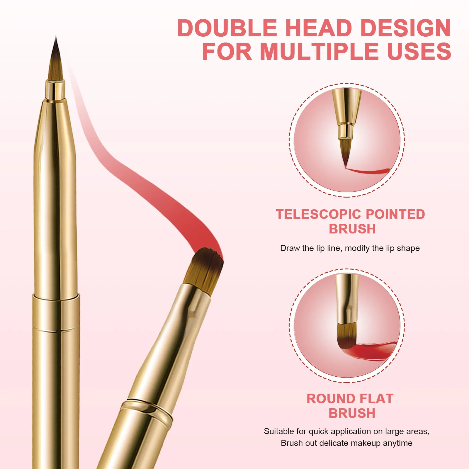 Makeup Brush for Women Retractable Design Lipstick Double Head Sided Dual Ended Tool Applicator with Cap