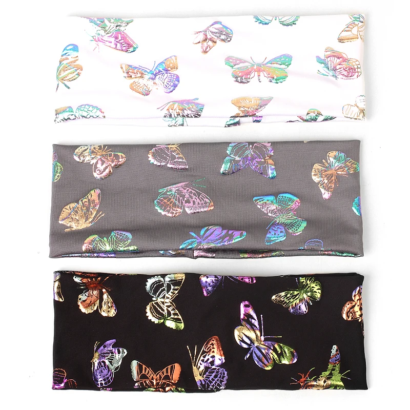 New butterfly Sports Headband Elastic Wide Vintage Edge Printed Headband Knot Hair Accessories Female Elastic Headband Hair Ties