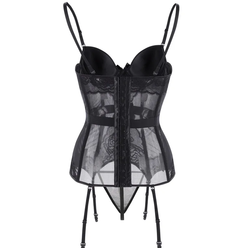 Women Sexy Lingerie Corsets Erotic Korse Transparent Lace Mesh Corset Top Underwear Slim Waist Bustier Push Up Corselet