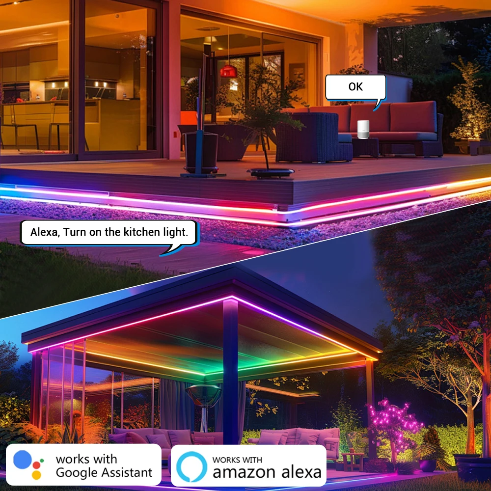 BEIMU TUYA WIFI LED Neon Strip Lights 5M 10M 15M RGBIC Waterproof Music Sync Support Voice Control and Smart Life For Home Decor