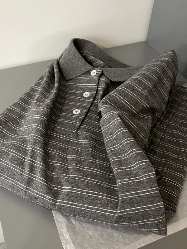 

Рубашка TAKA унисекс с длинным рукавом, серая в полоску, свободного кроя, повседневный топ для осени 2025, удобная дышащая хлопковая футболка