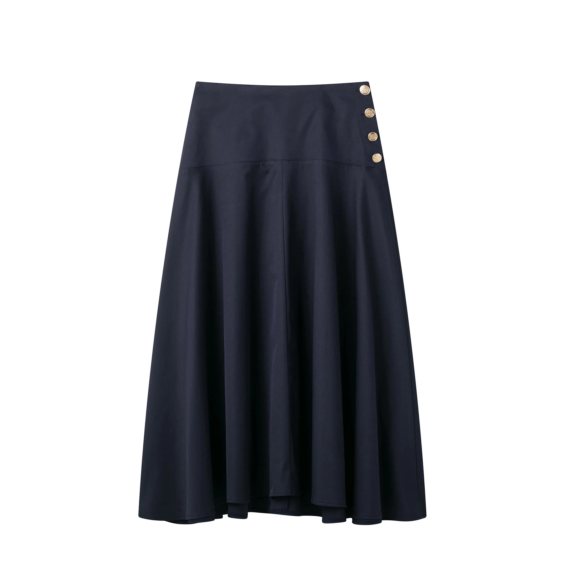 

ZBZA Women's High Waist A-line Skirt Button Solid Color Commuter Holiday Style Stitching Midi Skirt Spring Summer New Chic Skirt