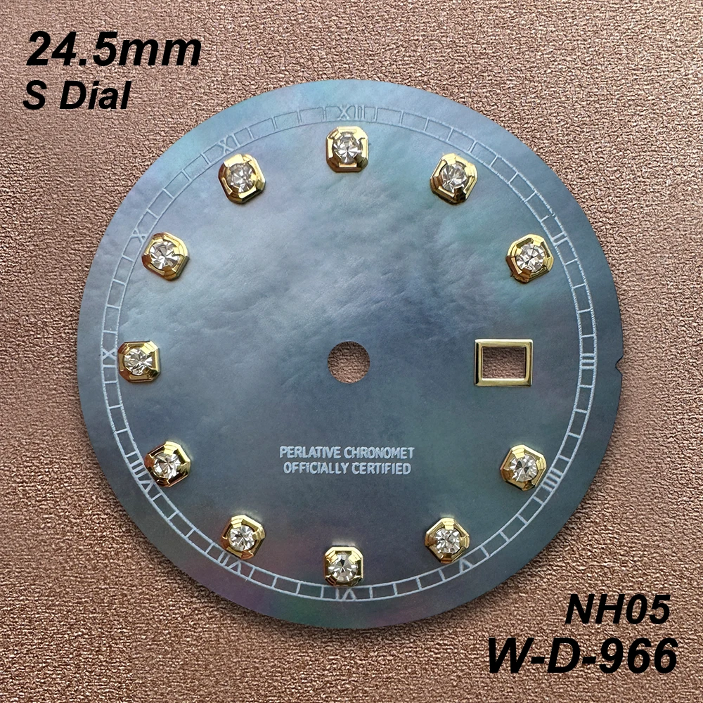 24.5mm S Logo Diamond Dial Suitable For NH05 Japan Movement Fritillaria Quality White/Grey Watch Modification Accessories