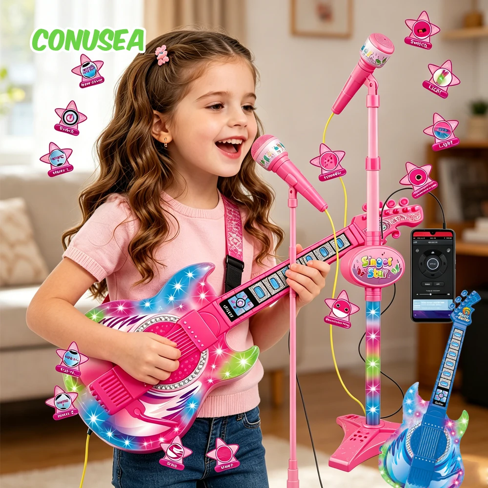 Song With Musical Instrument - E-Gitarre Elektronische Musikinstrumente Multifunktionales Kinder-Mikrofon zum