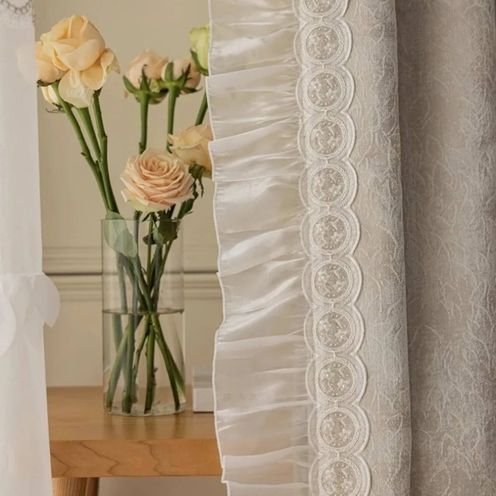 Elegant Drape Chenille French Vintage Luxury Light Transmitting Not Transparent Printing Simple Curtains for Living Room Bedroom