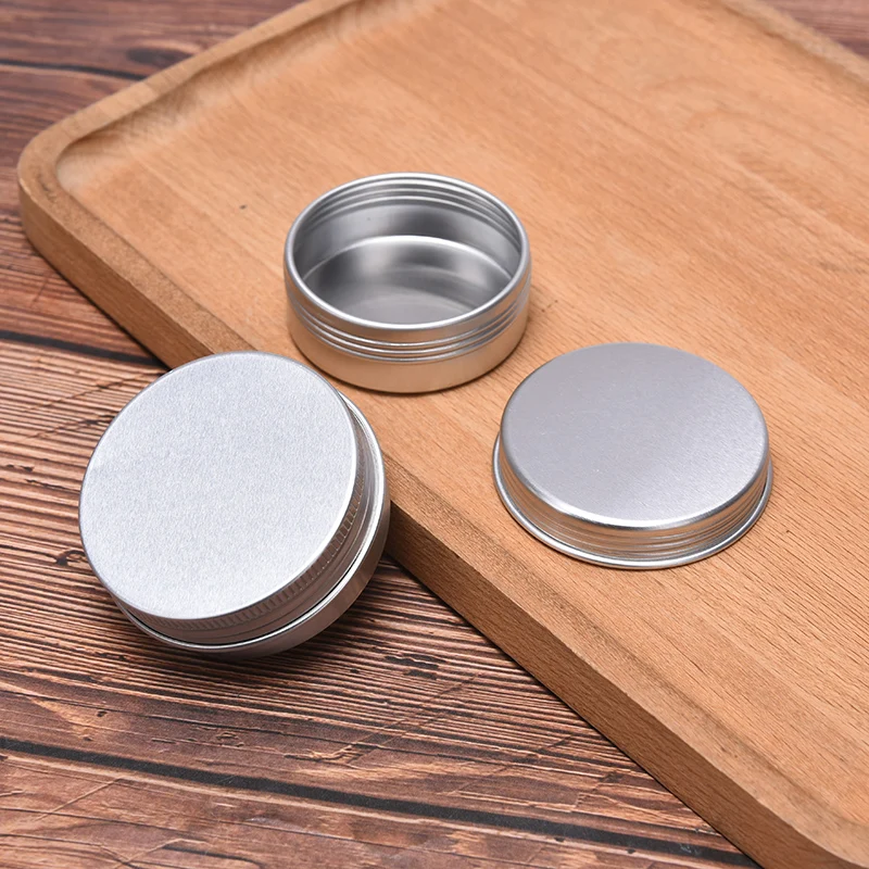 5Pcs Aluminum Mini Round Tin Metal Container Bottles Storage Jar Screw Lid Box Silver Empty Cosmetic Cream Lip Balm Jar Pot Case