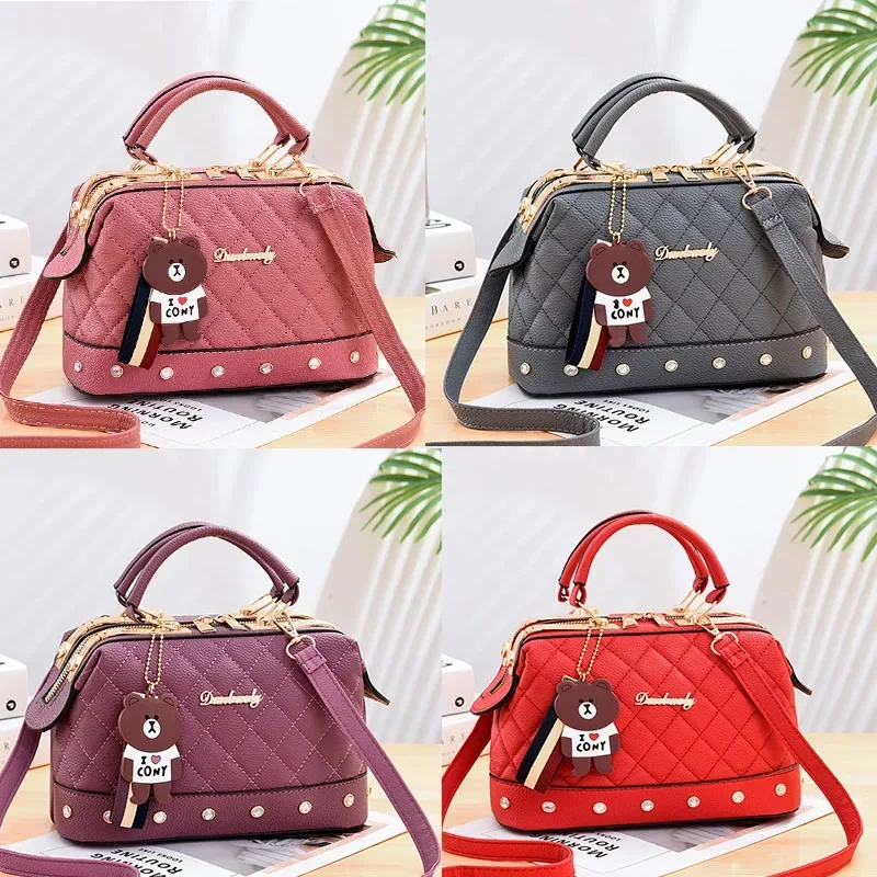 2024 New Fashion Women\'s Top Handle Bag with Cute Bear Jewelry Crossbody Bag