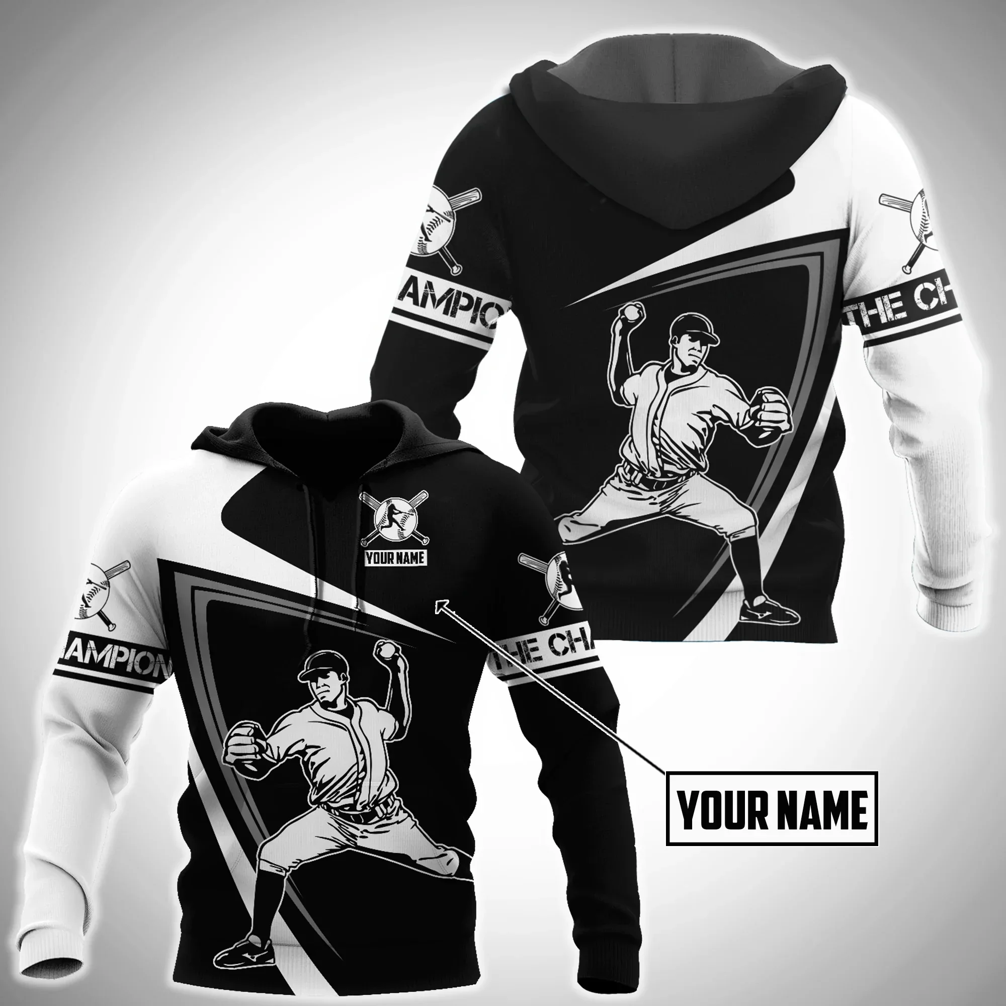 

Fashion Autumn Hoodie Custom Name Baseball Black White 3D Printed Men's Zipper Hoodie Unisex Street Casual Sweatshirt B0026