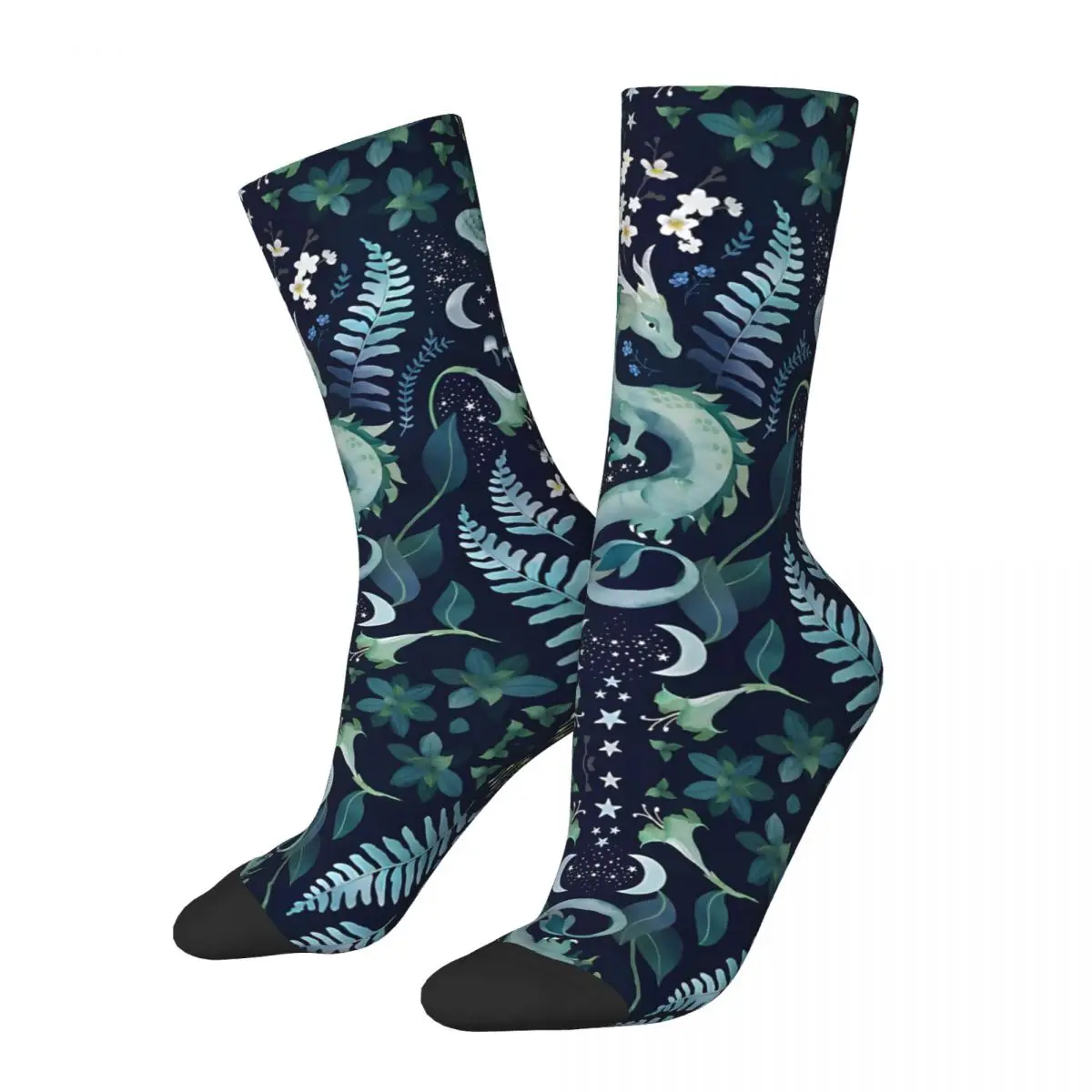 Mystic Woodland Dragon In Green And Blue Watercolour Men's Socks Vintage Harajuku Street Style Novelty Pattern Crew Sock