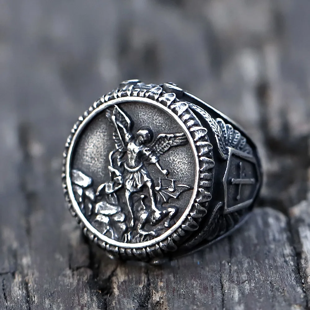 2022 NEW Men\'s 316L stainless steel rings god knight dragon slayer saint george ring Religion Jewelry Gifts free shipping