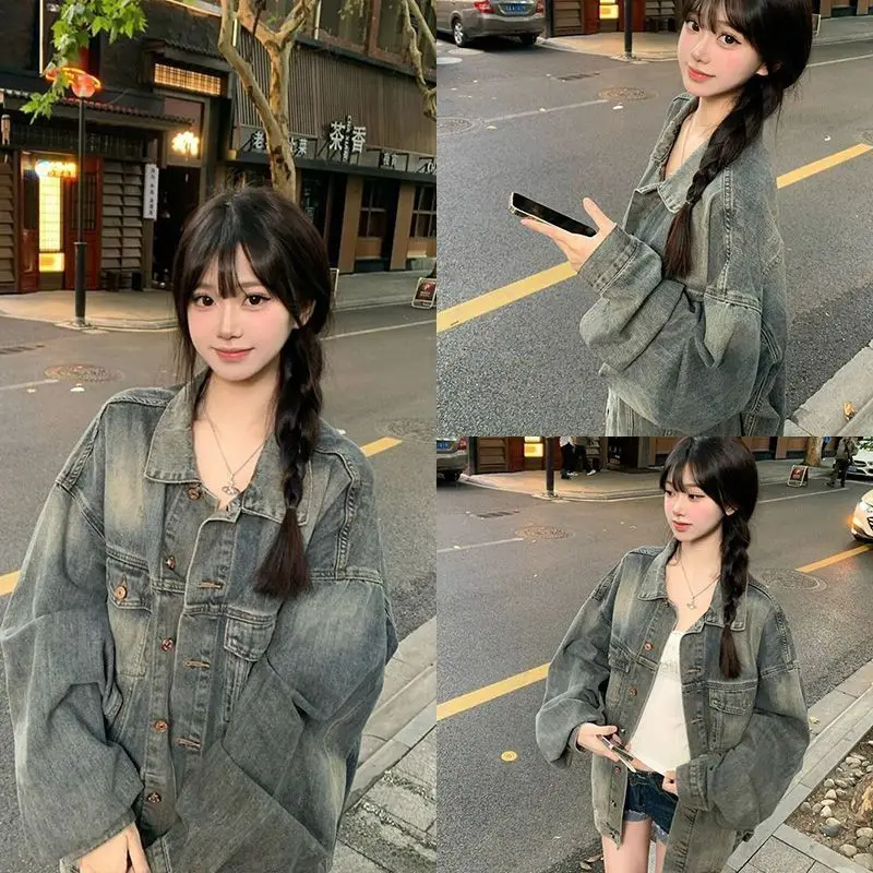 

Denim Coats For Ladies Womens Spring Short Pleated Oversized Ribbed Drawstring School Layered Lovely Patchwork Minimalism Fitted