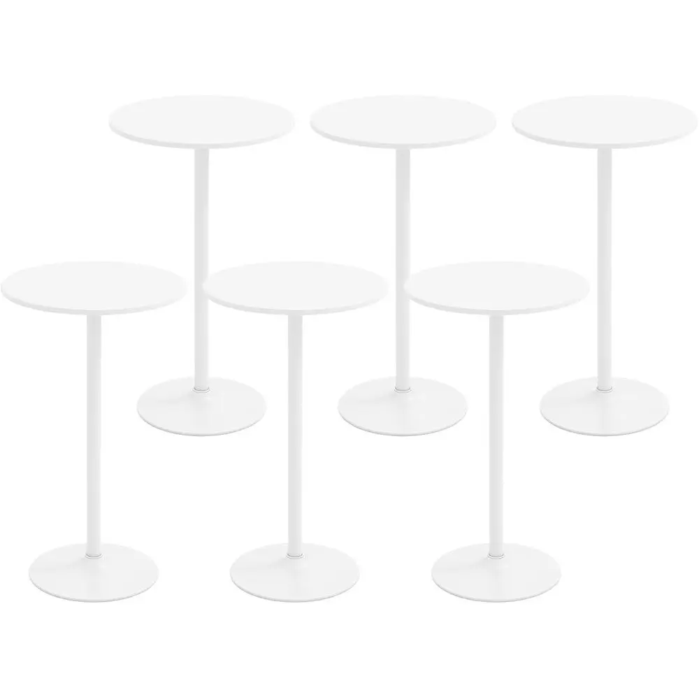 

6-Seat Adjustable Height Bar Table Set, White Metal Base for Home Bar or Dining Area