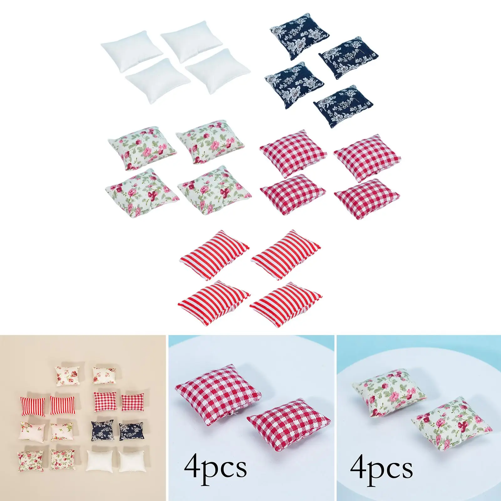 Almohada para casa de muñecas en miniatura, 4 Uds., para sofá, cama, accesorios para casa de muñecas