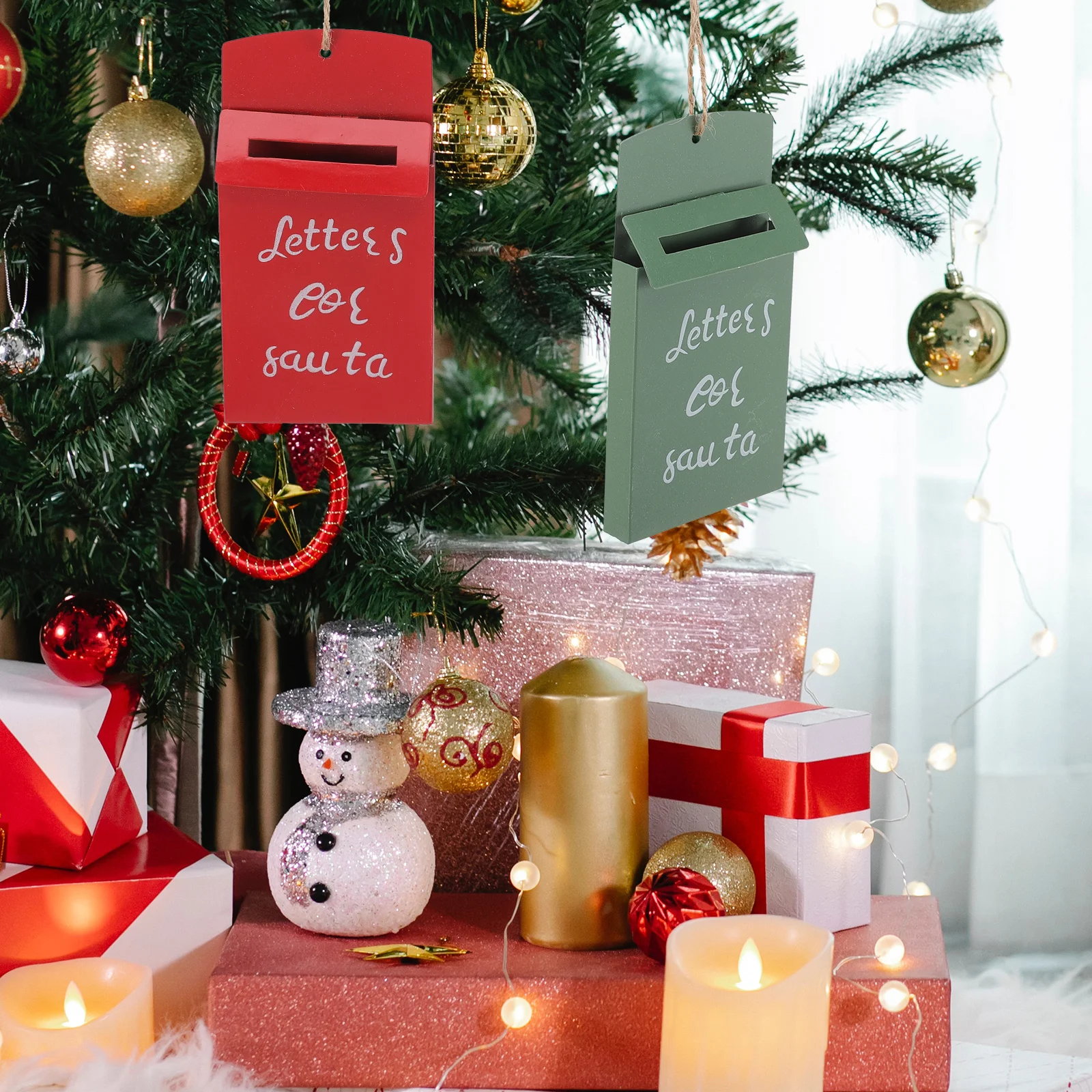 

2 Pcs Retro Mailbox Pendants Hanging Decor Ornament Ornaments Vintage Christmas
