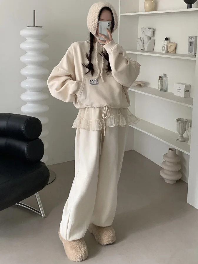 

Dongda Gate Faion round Ne Loose Dstring Fce Sweatirt Me f Skirt Casual Sweatpants Women Set Warm Thiened ...