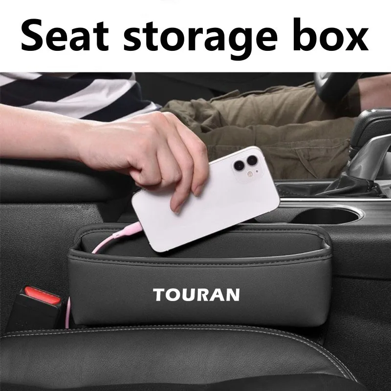 Organizador de asiento de coche, caja de almacenamiento de hendidura de cuero, accesorios de coche para Volkswagen VW TOURAN